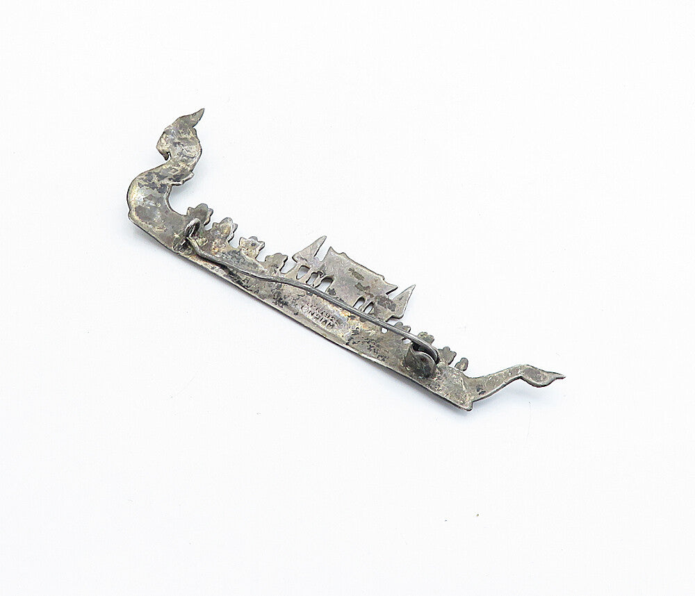SIAM 925 Sterling Silver  Vintage Antique Niello Temple Brooch Pin  BP2170