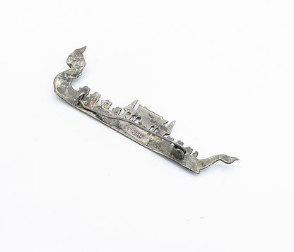 SIAM 925 Sterling Silver  Vintage Antique Niello Temple Brooch Pin  BP2170
