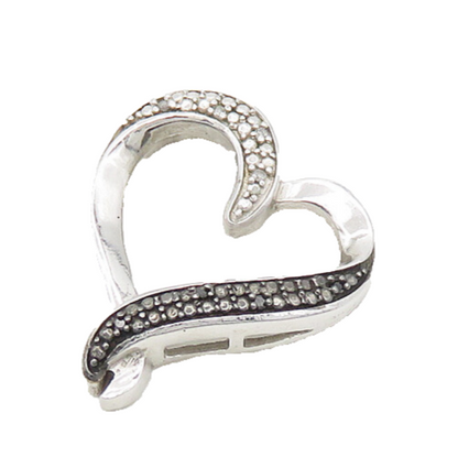 925 Sterling Silver  Vintage Genuine Diamonds Love Heart Pendant  PT14622