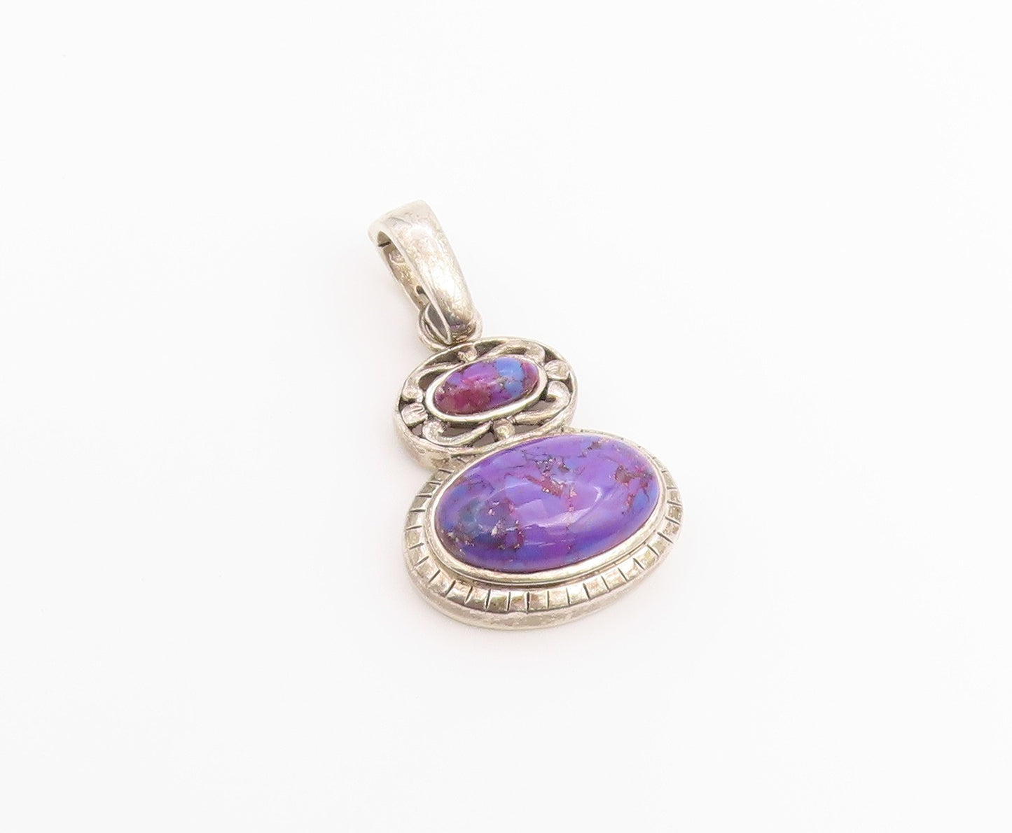 925 Sterling Silver Vintage Pendant Classic Cabochon Turquoise Charm  PT26530