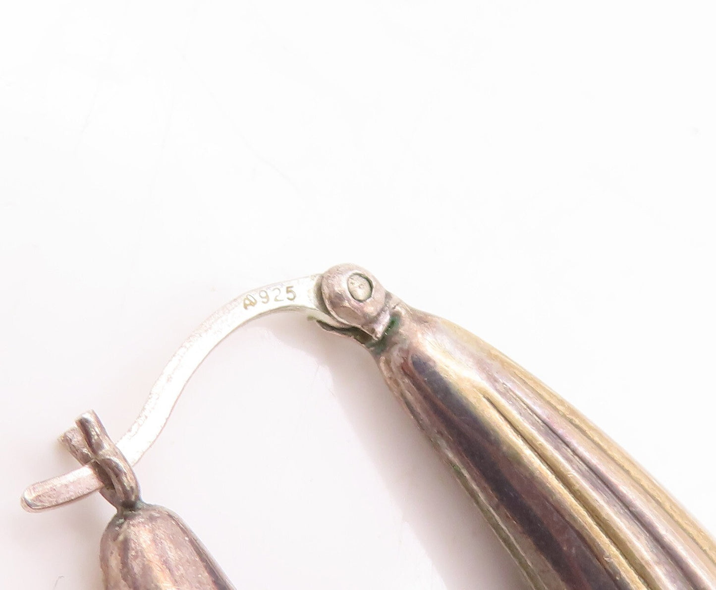 14k Gold 925 Sterling Silver Vintage Earrings Modernist Grooved U Hoop  EG13123