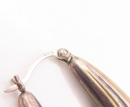 14k Gold 925 Sterling Silver Vintage Earrings Modernist Grooved U Hoop  EG13123