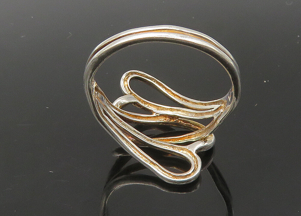 925 Sterling Silver  Vintage Shiny Love Hearts Bypass Ring Sz 8.5  RG22379