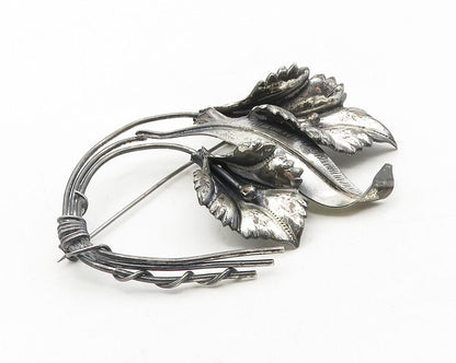 925 Sterling Silver  Vintage Oxidized Wire Wrapped Flowers Brooch Pin  BP3681