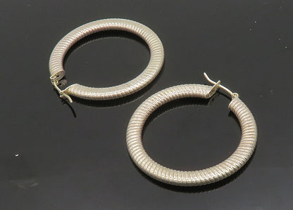 925 Sterling Silver  Vintage Shiny Fluted Round Hoop Earrings  EG9856