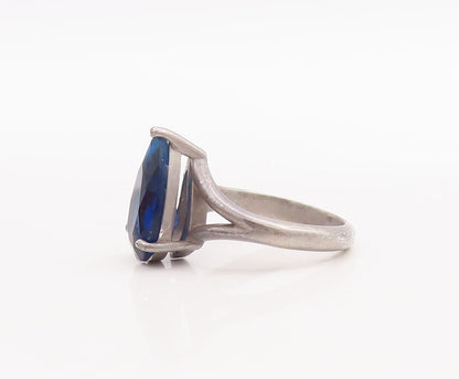 925 Sterling Silver Vintage Ring Minimalist Drop Cut Blue Topaz  Sz 6  RG29706