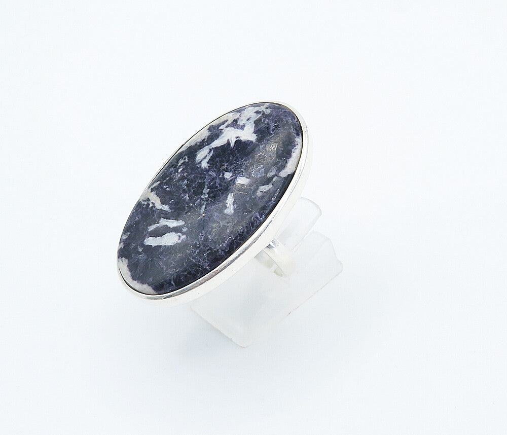 925 Sterling Silver  Blue & White Jasper Oval Cocktail Ring Sz 9  RG8309