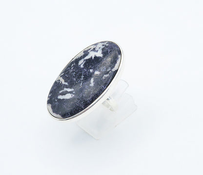 925 Sterling Silver  Blue & White Jasper Oval Cocktail Ring Sz 9  RG8309