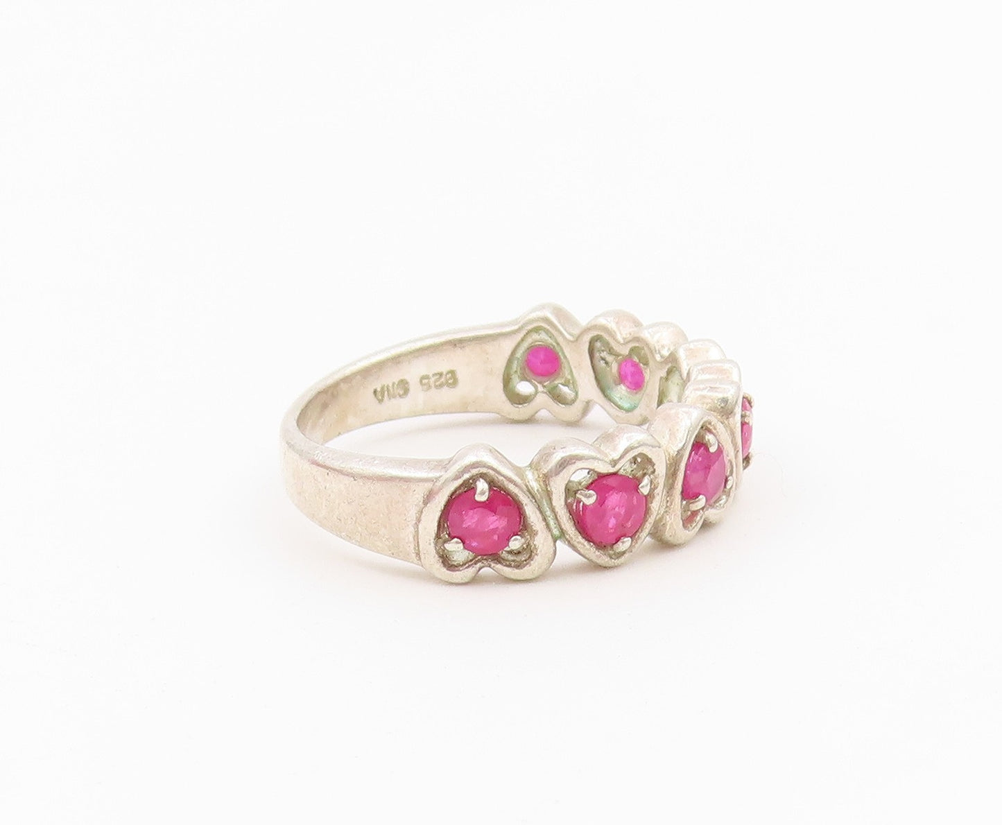 925 Sterling Silver Vintage Ring Elegant Ruby Love Heart Band  Sz 6  RG36603