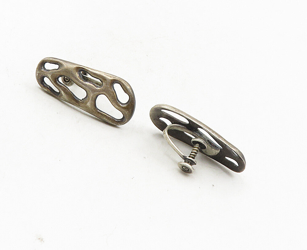 MEXICO 925 Silver  Vintage Dark Tone Cutout Design Non Pierce Earrings  EG4983