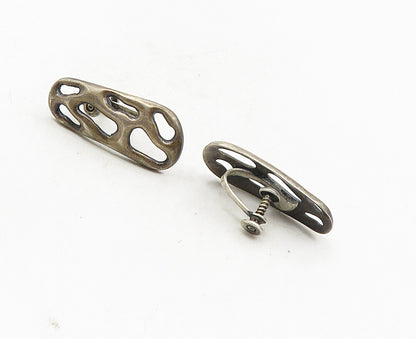 MEXICO 925 Silver  Vintage Dark Tone Cutout Design Non Pierce Earrings  EG4983