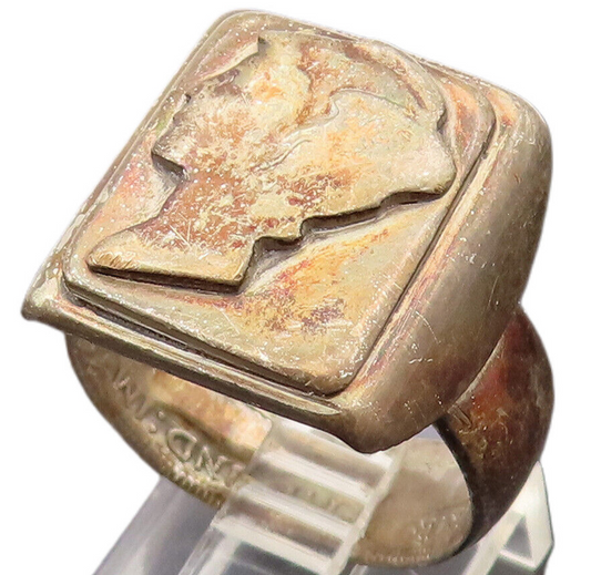 925 Sterling Silver  Vintage Antique Square Coin Ring Sz 7.5  RG26370