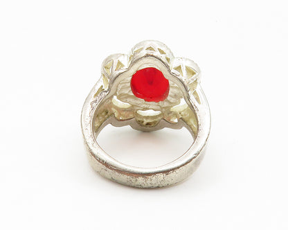 925 Sterling Silver  Vintage Pink Topaz Floral Cocktail Ring Sz 6  RG14193