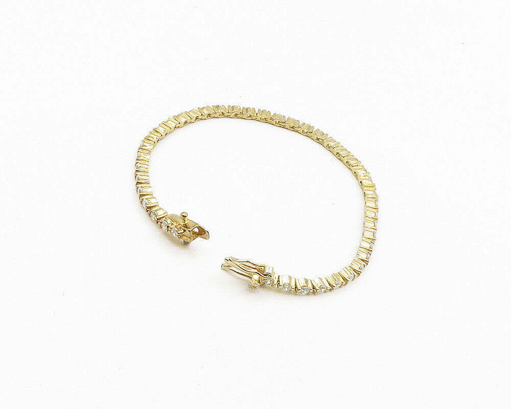 925 Sterling Silver Shiny Cubic Zirconia Gold Plated Tennis Bracelet  BT7372