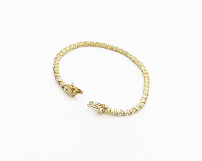 925 Sterling Silver Shiny Cubic Zirconia Gold Plated Tennis Bracelet  BT7372