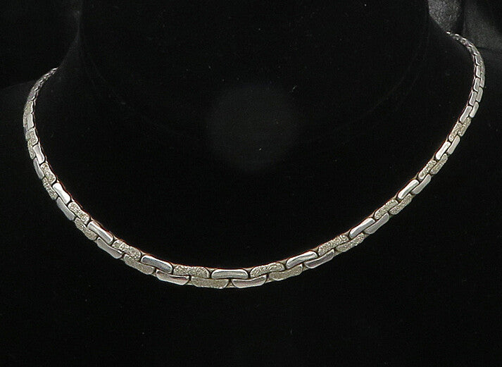 925 Sterling Silver  Vintage Shiny Textured Snake Chain Necklace  NE3038