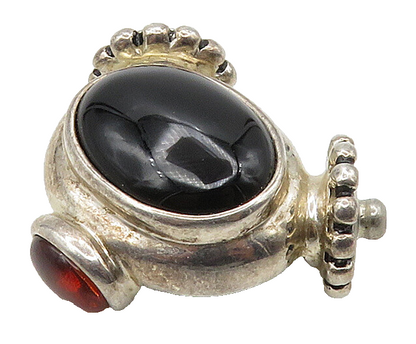 ESPO 925 Silver  Vintage Cabochon Cut Black Onyx & Amber Pendant  PT12697