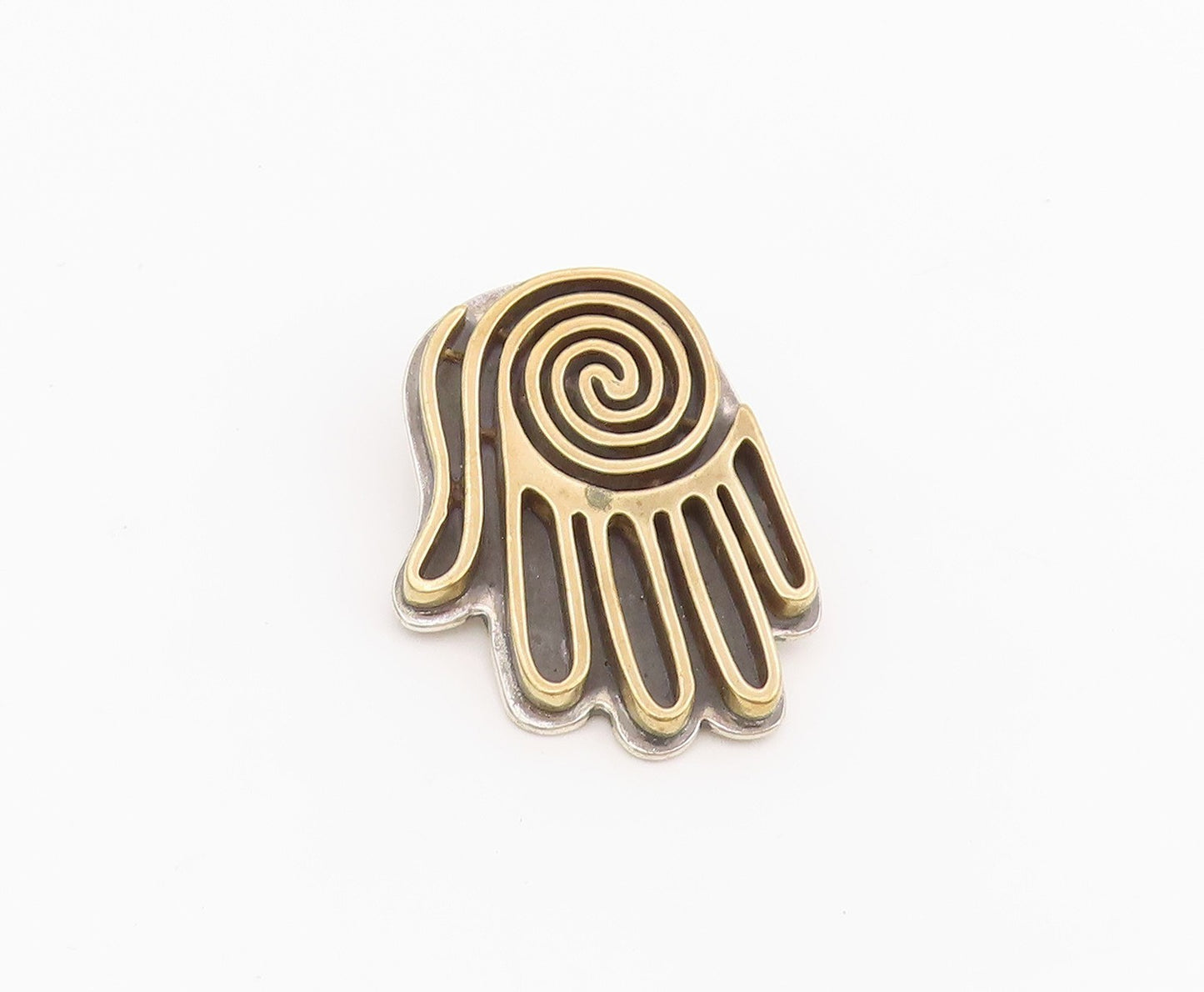 925 Sterling Silver Vintage Brooch Pin CAROLYN POLLACK Spiral Hamsa Hand BP12179