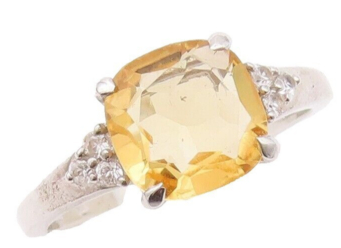 925 Sterling Silver Vintage Ring Square Citrine & Topaz Inlay  Sz 7  RG29997