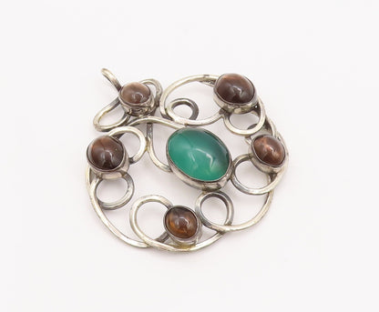 925 Sterling Silver Vintage Pendant TEPPICH ISRAEL Loop Carved Gemstones PT23114