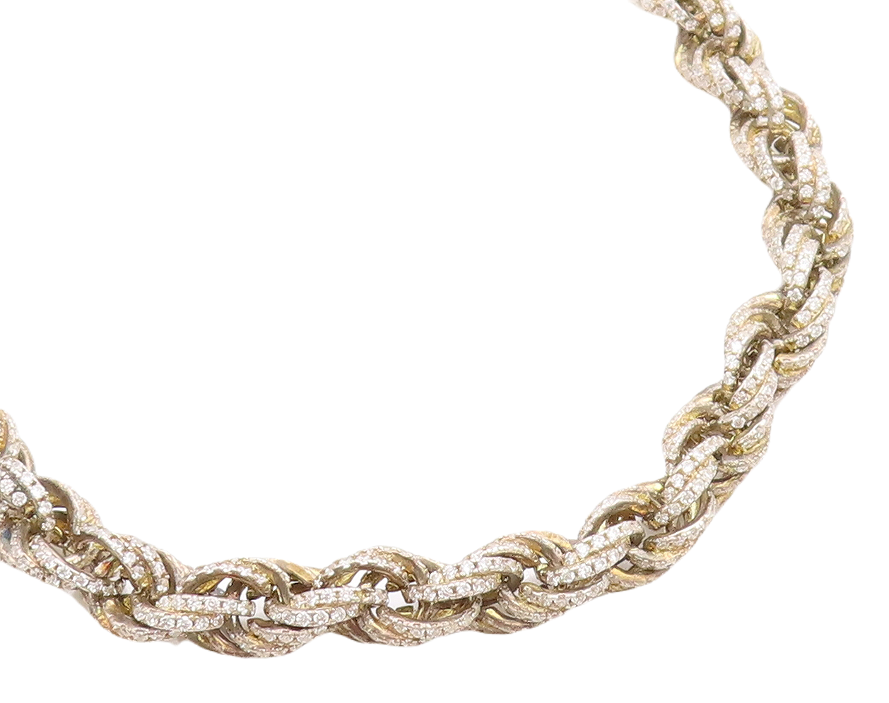 925 Sterling Silver  Vintage Shiny White Topaz Twist Chain Necklace  NE2287
