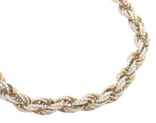 925 Sterling Silver  Vintage Shiny White Topaz Twist Chain Necklace  NE2287