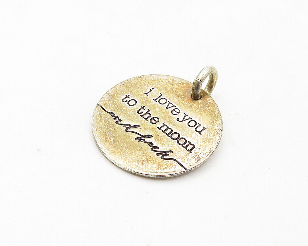 925 Sterling Silver  Vintage I Love You To The Moon Quote Pendant  PT14978