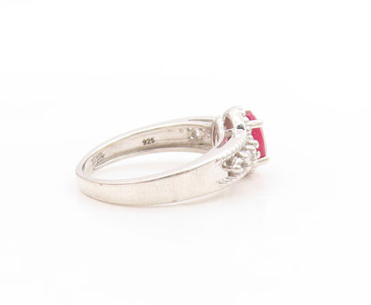 925 Sterling Silver Vintage Ring Oval Ruby & CZ Beaded Rope Band  Sz 6  RG33686