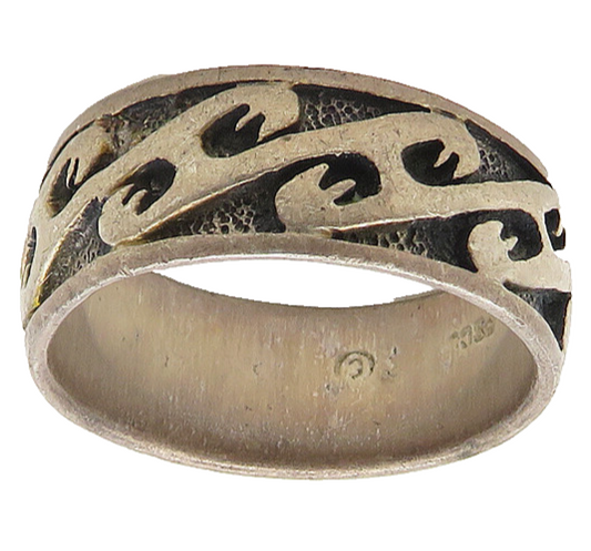 PETER STONE 925 Sterling Silver  Vintage Raised Pattern Band Ring Sz 9 RG17703