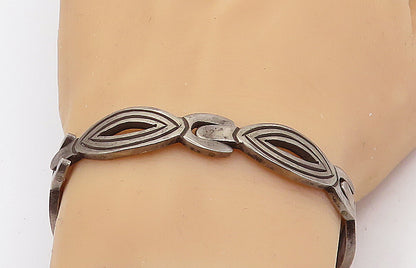 MEXICO 925 Sterling Silver  Vintage Dark Tone Hinge Link Chain Bracelet BT2732