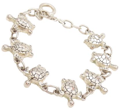 925 Sterling Silver  Vintage Mini Swimming Turtle Link Bracelet  BT9980