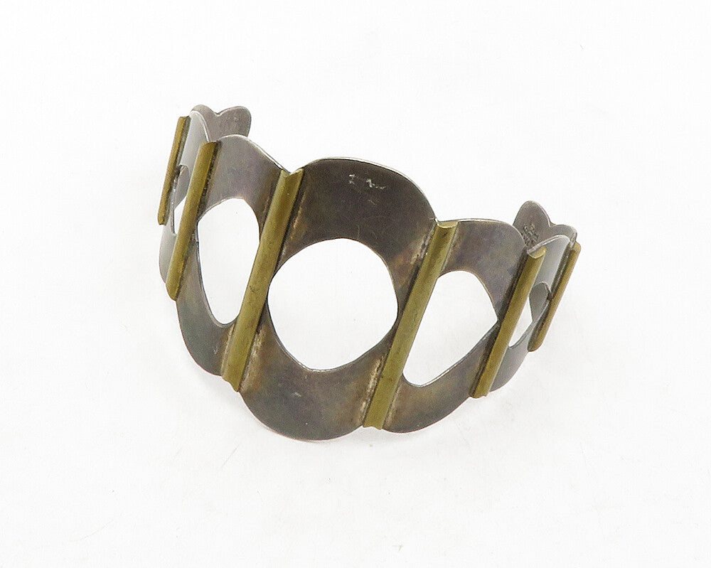 MEXICO 925 Sterling Silver  Vintage Two Tone Design Cuff Bracelet  BT4822