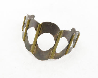 MEXICO 925 Sterling Silver  Vintage Two Tone Design Cuff Bracelet  BT4822