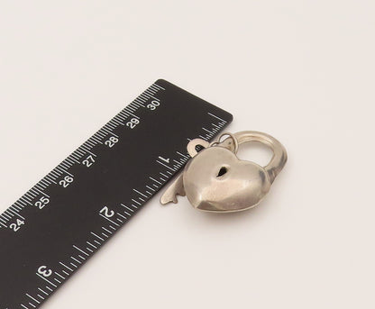925 Sterling Silver  Vintage Puffed Heart Shaped Lock & Key Pendant  PT21982