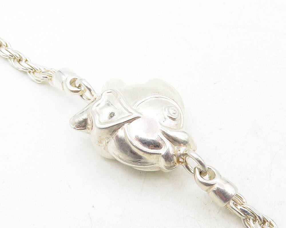 925 Sterling Silver  Vintage Hollow Fish Rope Twist Chain Bracelet  BT4151