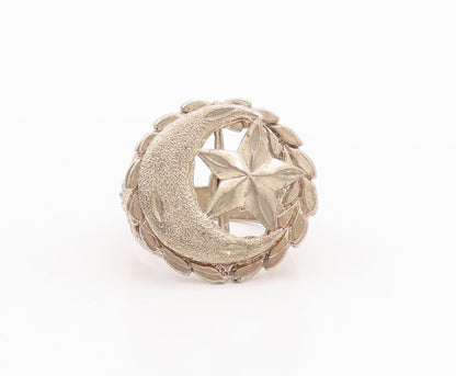 925 Sterling Silver Vintage Ring Swirly Carved Half Moon & Star Sz 11.5 RG28508