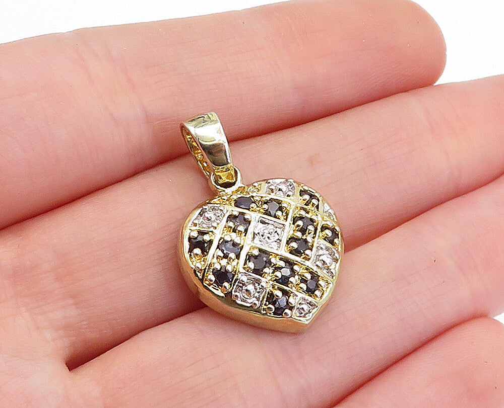 925 Sterling Silver  Shiny Sapphire Two Tone Love Heart Drop Pendant  PT3576