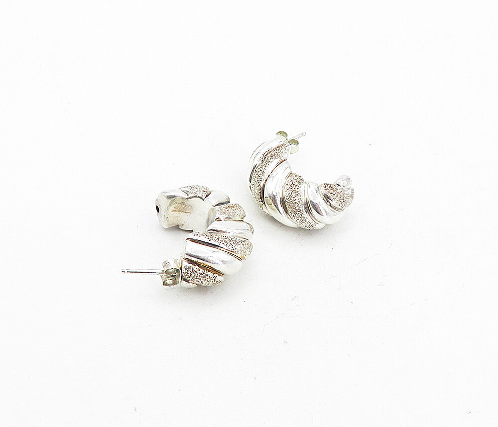 925 Sterling Silver  Vintage Textured Hollow Twist Curve Drop Earrings  EG4196