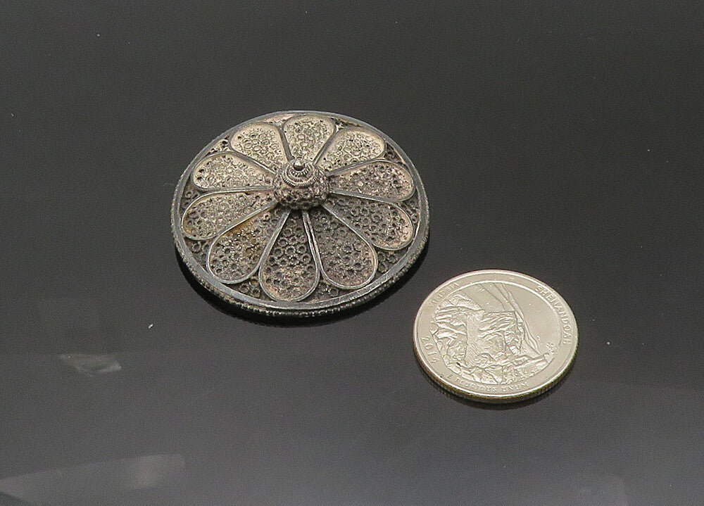 ISRAEL 925 Sterling Silver  Vintage Antique Flower Motif Brooch Pin  BP8075