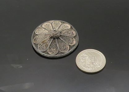 ISRAEL 925 Sterling Silver  Vintage Antique Flower Motif Brooch Pin  BP8075