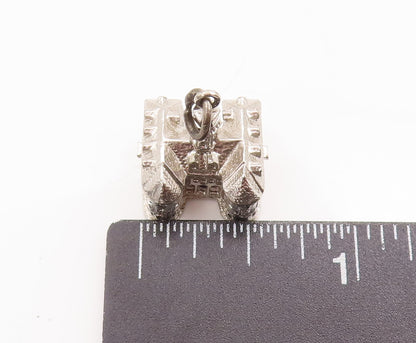 925 Sterling Silver Vintage Pendant 3D Carved Petite Clock Tower Charm  PT23023