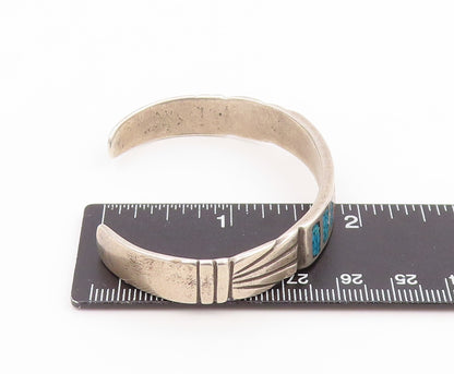 925 Sterling Silver Vintage Bracelet NAVAJO ZUNI Crushed Gemstone Inlay  BT11778