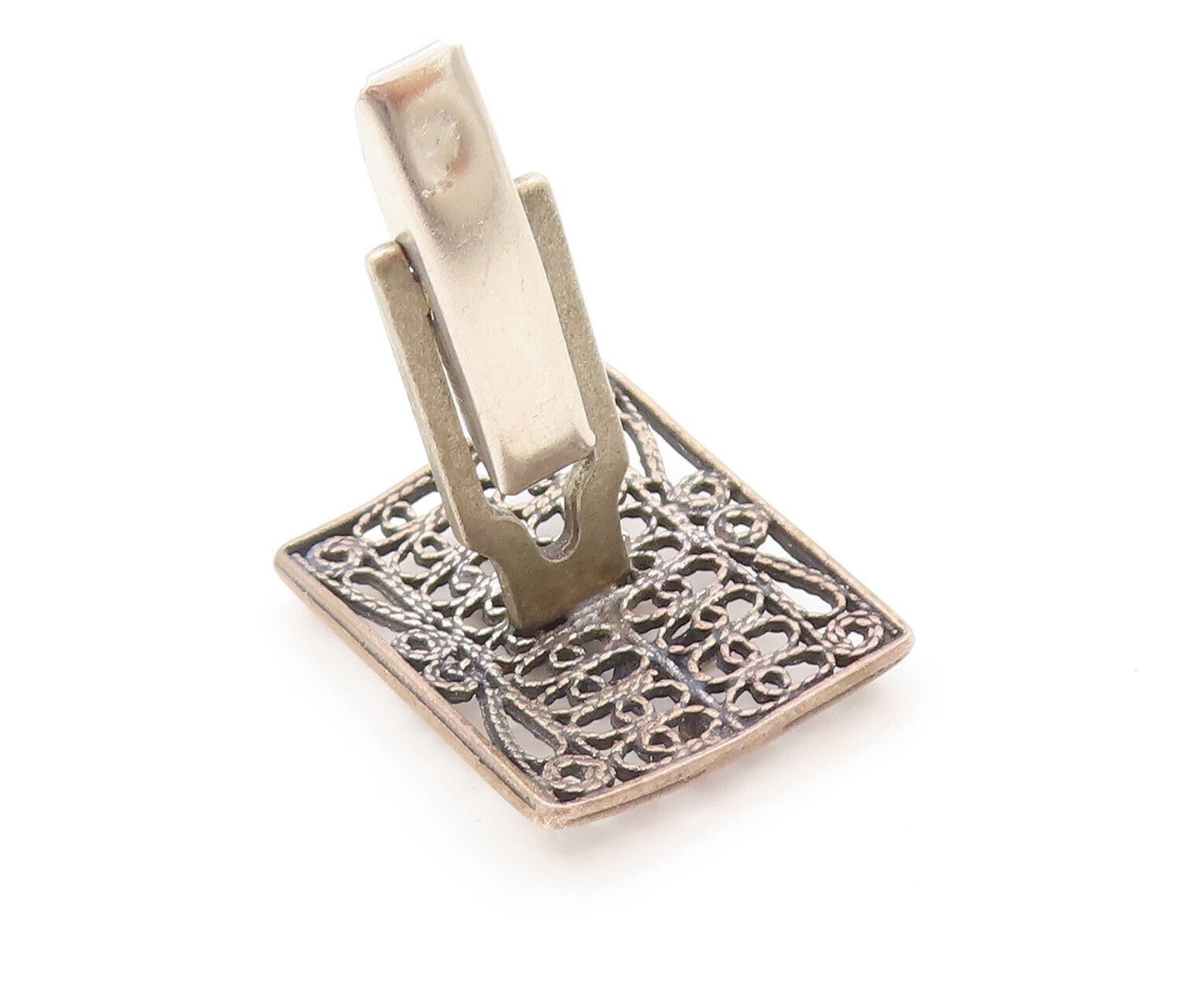 925 Sterling Silver Vintage Cuff Links Cutout Twisted Roped Chai Carved  TR3797