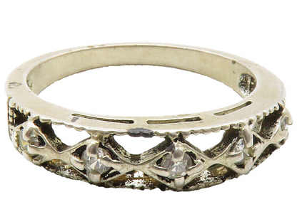 AVON 925 Sterling Silver  Vintage Topaz Open Design Band Ring Sz 8  RG13699
