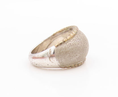 925 Sterling Silver Vintage Ring Twisted Rope Edges Solid Dome Band Sz 7 RG33555