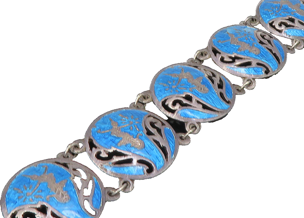 SIAM 925 Sterling Silver  Vintage Enamel Dancer Round Chain Bracelet  BT8997