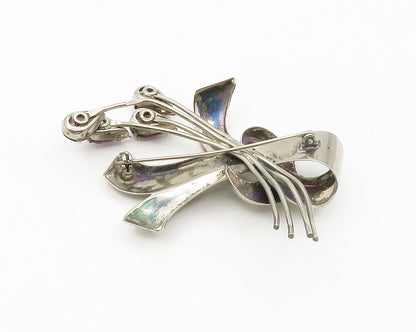 925 Sterling Silver  Vintage Modernist Amethyst Floral Brooch Pin  BP5735