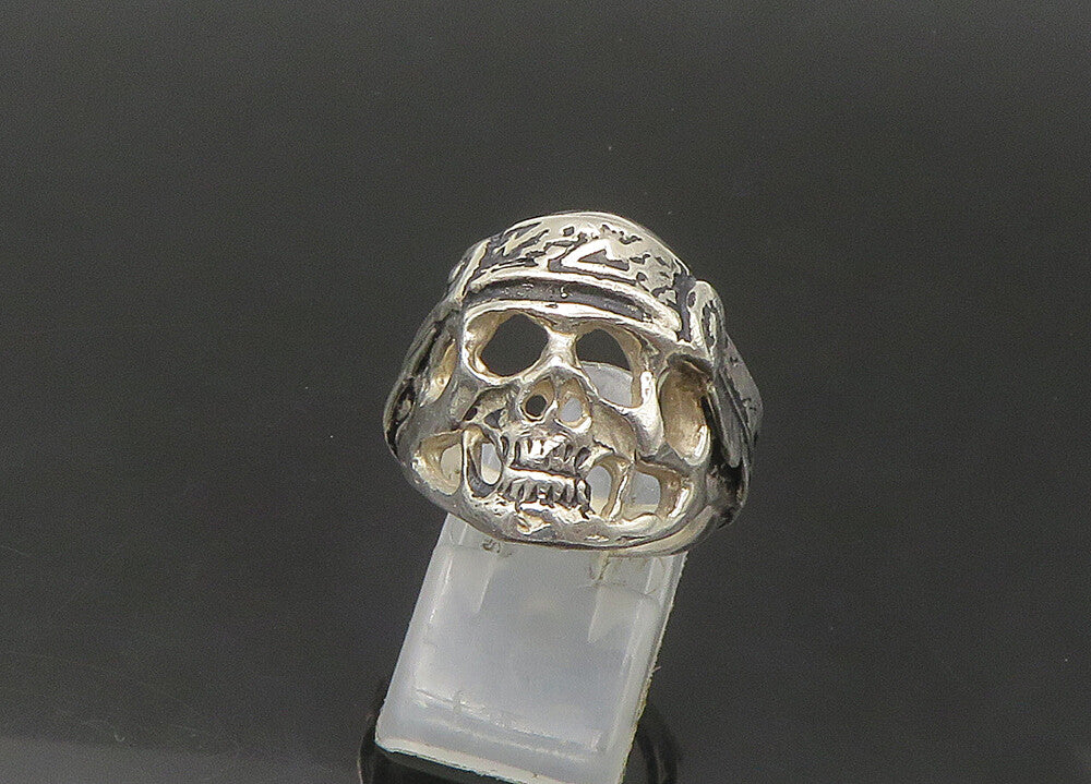 925 Sterling Silver  Vintage Shiny Skeleton Head Biker Ring Sz 9  RG22318