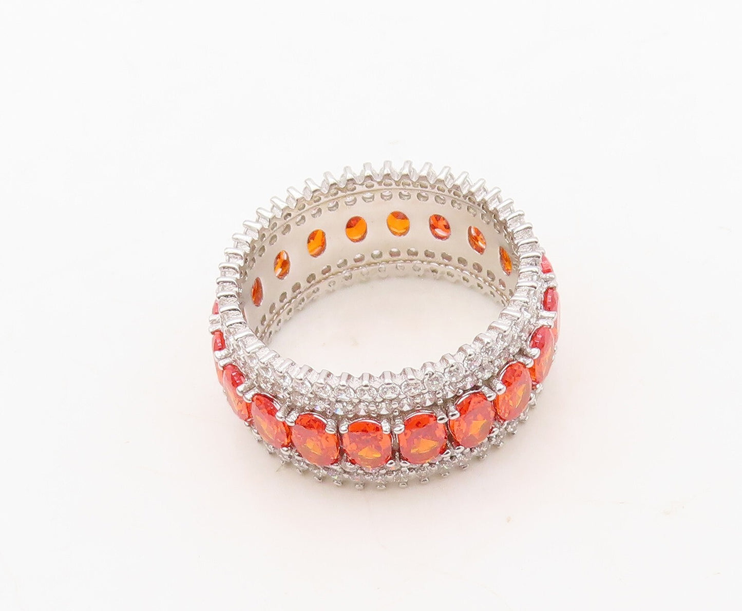 925 Sterling Silver Vintage Ring Oval Orange & White CZ Bands  Sz 7  RG30361