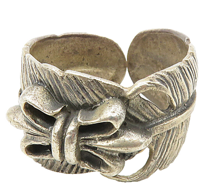 925 Sterling Silver  Vintage Dark Tone Butterfly Feather Band Ring Sz 8 RG8808